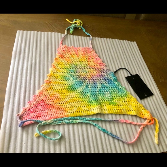 UNIF Tops - UNIF CROCHET TIE DYE CROP TOP NWT $50